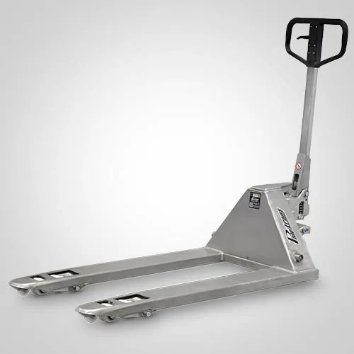Paletrans TM2500 IC inox em perspectiva, chassi em aço inoxidável e rodas tandem