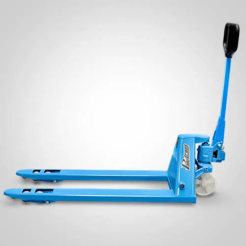 Paletrans TM3000 em vista lateral, com garfos de 1.150 mm e rodas tandem